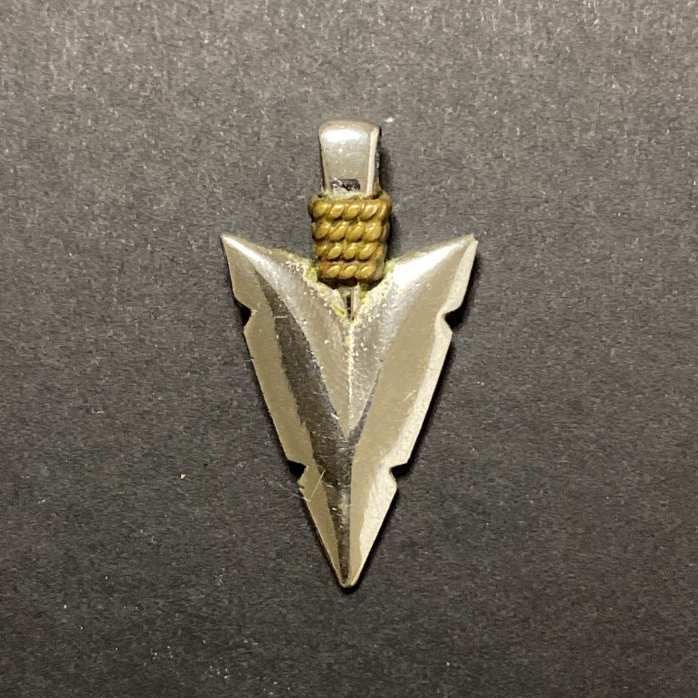 Vintage Avon Mens Arrowhead Pendant Brass Wrapped Silver Tone